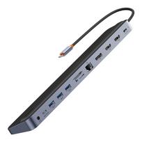 12in1 Hub Nešiojamojo Kompiuterio Stovas Usb-c Usb-a Dp Hdmi Sd Tf Rj45 3,5 Mm Lizdas Pd 100w Pilkas
