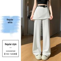 Two-Piece Look Hip-Cover Wide-Leg Pants for Women - 2026 Spring High-Waisted Slimming Casual Straight Floor-Length Trousers Small