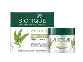 Biotique Kviečių Gemalų Anti-Age Naktinis Kremas | Mažina Smulkias Raukšles | Šviesina Tamsias Dėmes | 100% Augaliniai Ekstraktai | Tinka Visų Tipų Odai | 5 blue