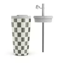Retro Grid - Travel Mug, 500 ml / Flap & Straw Set