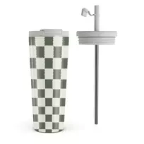 Retro Grid - Travel Mug, 700 ml / Flap & Straw Set
