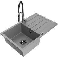 Mexen Bruno 1-skylių granito plautuvė su džiovykla ir virtuvės maišytuvu Aster, pilka - 6513-71-73450-07-B