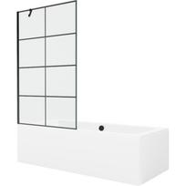 Mexen Cube stačiakampė vonia 180 x 80 cm su aptvaru ir vienos dalies pertvara 100 cm, juodas raštas - 550518080X9510007077