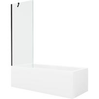 Mexen Cubik stačiakampė vonia 150 x 70 cm su apdaila ir 1-sparnių 70 cm pertvara, permatoma, juoda - 550315070X9507000070