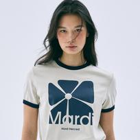 [mardimercredi] RINGER TSHIRT BIG SQUARE FLOWER_BEIGE NAVY F
