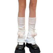 Graceful Sock Covers with Lovely Pom poms Autumn Winter Crochet Leg Warmers 1 balta