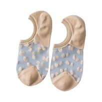 Women Summer Ultra-Thin Mesh Boat Socks Polka Dot Crystal Silk Invisible Socks One Size chaki