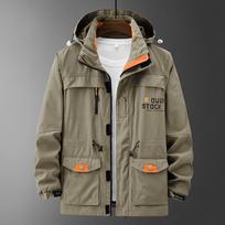 Men's Plus Size Casual Outdoor Windbreaker Jacket Thin Jacket Men's Loose Windproof Sportswear Jacket Casual Hooded Assault Suit M (100-120 kg) chaki