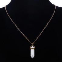 Fluorite Quartz Crystal Necklace Bohemian Hexagon Opal Chain Pendant Necklace for Women Bullet Hexagonal Stone Necklace Jewelry