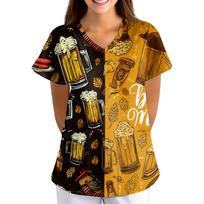 Women's Uniform - Oktoberfest Print Loose V-Neck Short Sleeve with Pockets L kava