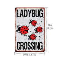 Vintage Ladybug Crossing Metal Sign Wall Decor  x Inch Distressed Red and Black Design Iron Hanging Plate with Pre 20x30cm（7.8x11.8inch）