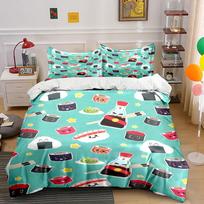 Smiling sushi and condiments. Bedding sets Duvet cover sets Duvet covers Pillowcases(1* Duvet Cover 2* Pillowcases without duvet insert) 135x200cm