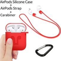 Airpods Wireless Earphone Protective Case Set Silicone Flip Style Color Solid raudona