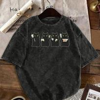 Hot Sale Mahjong Cat Graphic T-shirt Men Women Novelty Aesthetic Streetwear Unisex Oversized Summer Cotton Washed Retro Tee Clothing Tops Short Sleeve L