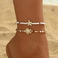 Summer Beach Style Blue Starfish And Turtle Anklet for Women Cute Fashion Beige Beads Summer Vocation Jewelry Gifts
