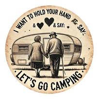Acrylic Painting Vintage Elderly Couple with RV Lets Go Camping Sign Rustic Romantic Wall Decor for Camper Cabin Patio and Ca 20x20cm(8x8inch)