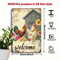 Senovinis gaidys ir višta Sveikinimo metalinis ženklas Rustic Sodybos Sienos Dekoracija D Spausdinta Geležinė Plokštelė xcm Verandai/Sodui 20x30cm（7.8x11.8inch）