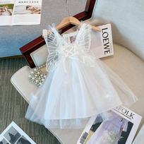 Girls Fashion Wing Strap Dress Kids Princess Tutu Tulle Skirt Party Outfit 120cm balta