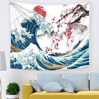 Kanagawa Wave Tapestry: Decorative Wall Hanging & Bedside Cloth 95x73 cm