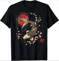 Cherry Blossom Koi Carp Fish Japanese Sakura Graphic Art T-Shirt Fashion O-neck Tops Tees Tshirt Women Fitness T Shirt Fashion S