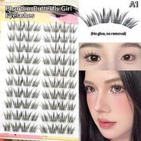 Natural Feather Curl Lashes Glue-Free Segmented Individual Foxes Eyelash Extension Fluffy Single Clusters False Eyelashes A1 gray