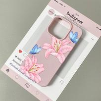 Pink Lily Floral Print Cream Matte Phone Case For Samsung S26 Ultra S25 S24 FE S23 A55 A54 A53 A36 A34 A26 A17 A15 Cover Samsung A54
