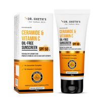Dr. Sheth's be aliejaus apsauginis kremas nuo saulės su keramidais ir vitaminu C SPF 50+ PA++++ | In-Vivo testuotas | Sveikai ir švytinčiai odai | Lengvas ir neriebus | Nuo UVA orange