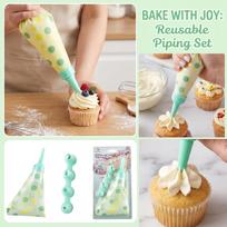 Reusable Silicone Piping Bag Set with Plastic Nozzles for and Icing One Size žalia