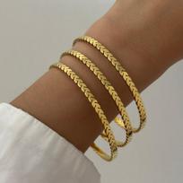 Gold Color Stainless Steel Herringbone Chain Bracelet Set for Women Layered Flat Stackable Jewelry Minimalist Gift Accessories