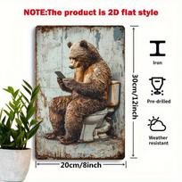 Juokingas lokys ant tualeto metalinis sieninis ženklas  Senovinis kaimiškas geležies dekoras xcm (x) Retro vonios kambario menas su vizualiniu efektu 20x30cm（7.8x11.8inch）