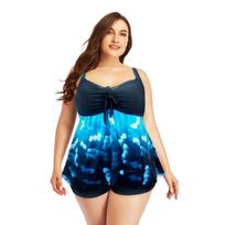 Naujas didelio dydžio 3XL dviejų dalių maudymosi kostiumėlis moteriškas bokseris Tankini Print Vintage Didelio dydžio maudymosi kostiumėlis paplūdimio sijonas maudymosi kostiumėlis XL mėlyna