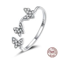 S925 Sterling Silver Ring Butterfly Girl Dream Temperament Zircon Insect Open Ring Bracelet white