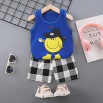 Kid's 2 Piece Printed Suit Short Sleeve Button Up Top Wide Leg Pants Suit Set Pajamas Home Casual Suit 73 mėlyna
