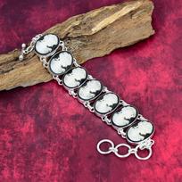 Cameo Lady Face 925 Solid Sterling Silver Bracelet with Adjustable Chain, Handmade Gemstone Jewelry Bracelet For Thanksgiving