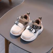 Spring Autumn Kids Leather Sneakers Boys Girls Velcro Casual Running Shoes Fashionable Toddler Athletic Footwear 21 yards inner length 13cm chaki