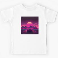 Retrowave Sunset Delorean Kids T-Shirt 120