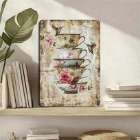 Vintage Metal Teapots Butterflies Wall Art Sign Retro Rustic Floral Tin Decor for Living Room 20x30cm（7.8x11.8inch）