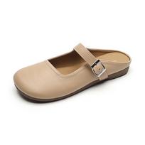 520-2 Baotou Slippers Women'S Outer Wear Summer Retro Lazy One Pedal Flat Bottom Half Slippers Large Size 35 chaki