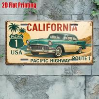 D bemolio retro Kalifornijos numerio ženklas su palmėmis ir „Pacific Highway“ užrašu, tinkantis namų, baro, garažo dekoravimui 15x30cm(5.9x7.8inch)