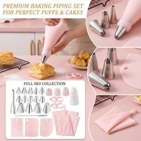 29-Piece Piping Tips Set with Bags and Icing Nozzles for and Baking One Size rožinė