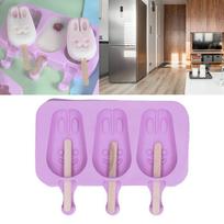 2 pcs 3 Grid Silicone Ice Cream Mold Rabbit Shaped Frozen Treat Maker Homemade Popsicle Mold  Home