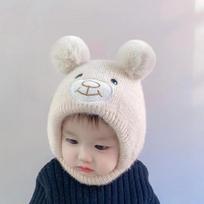 Thickened Children Beanie Caps Plush Warm Bonnet Cute Baby Winter Hats  Kids smėlis
