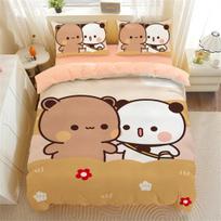 Cute Bear Bedding Set, Bubu Dudu Bear Printed Duvet Cover for Kids Boys Girls Teens,Cartoon Animal Pattern Quilt Cover Single EU Single 135x200cm