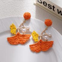 Dopamine Colored Leaves Hand-Woven Raffia Earrings Women'S Vacation Wind Sweet Temperament Unique Earrings Earrings