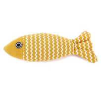Cute Cartoon Fish Shaped Cotton Linen Plush Catnip Toy with Zigzag Pattern for Cats Natural Material Daily Use Interactive Play (Yellow,20*8.5cm) geltona