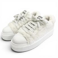 Great MIUMIU sneakers Logo Boa Shearling white Bore Women 38 988 8830 Used