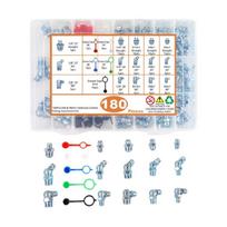 180Pcs Grease Fitting Kit Assorted Lubricating Screw Nozzle Angled Grease Nipple Bearing Lubrication Box Storage