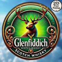 Glenfiddich Scotch Whisky Stag  Green Radiance D Flat Round Metal Sign  Premium Bar  Home Decor 20x20cm(8x8inch)