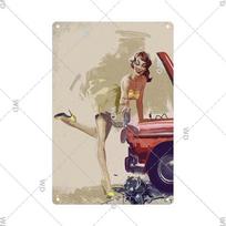Retro Pin Up Mergina Amerikietiško Stiliaus Skardos Ženklas Metalinė Vintažinė Plokštelė Sieniniai Ženklai Metalinis Plakato Plokštelė Garažo Miegamojo Vyriškojo Kampelio Dovana Dekoracija 20x30cm（7.8x11.8inch）
