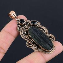 Black Tourmaline Black Onyx Gemstone Pendant | Oxidized Pure Copper Pendant Jewelry | Necklace Pendant | Handmade Copper Pendant Jewelry Gift For